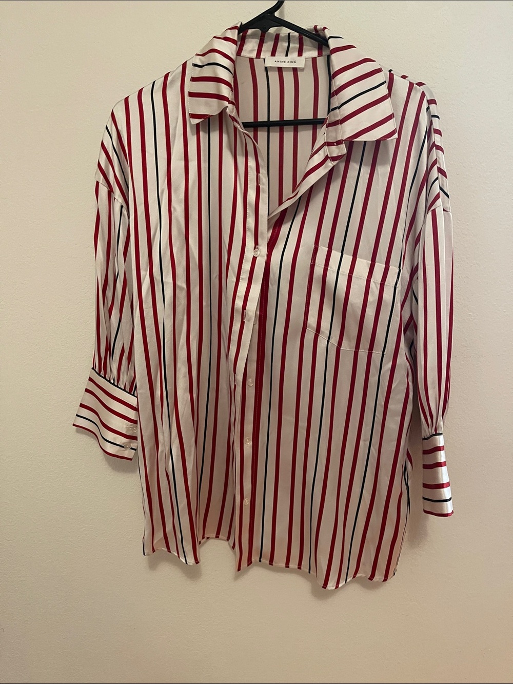 EUC Anime Bing Mia Striped Silk Button Up Shirt Small